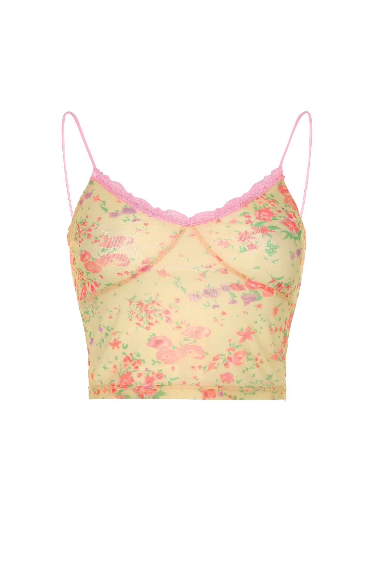 Free Shipping For Yellow Sweety Babe Lace Flower Trim Cami Top