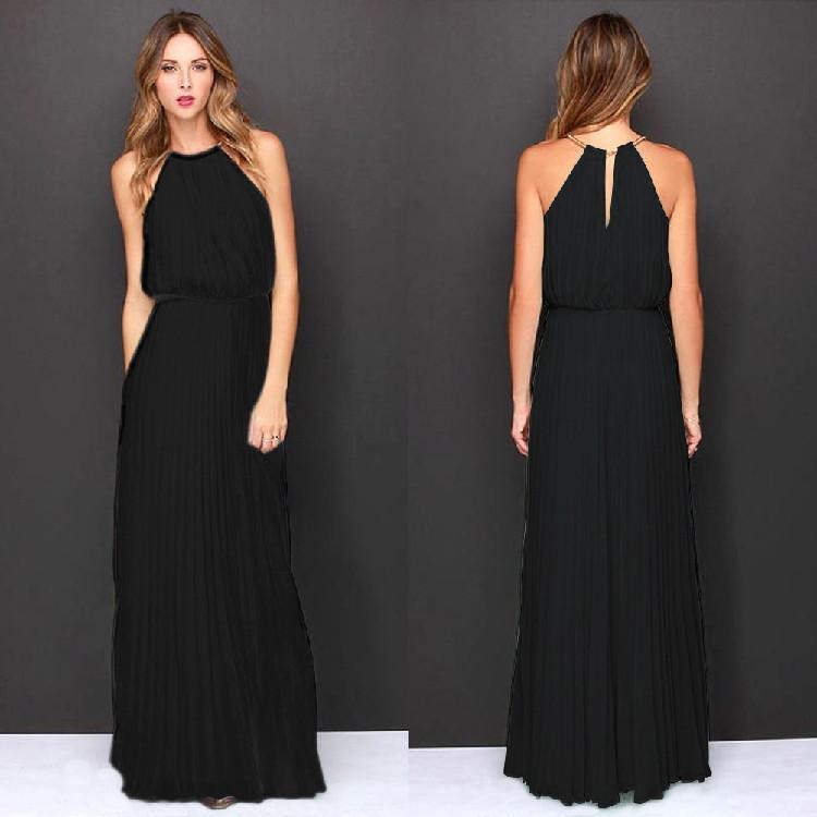 Formal Bear Shoulder Pleated Long Chiffon Maxi Party Prom Dress