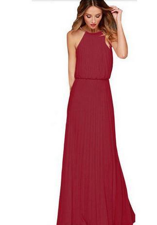 Formal Bear Shoulder Pleated Long Chiffon Maxi Party Prom Dress