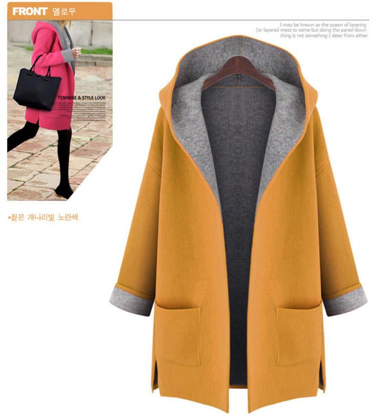 Clearance Hooded Long Sleeves Casual  Plus Size Mid-length Wool Coat