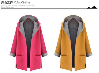 Clearance Hooded Long Sleeves Casual  Plus Size Mid-length Wool Coat