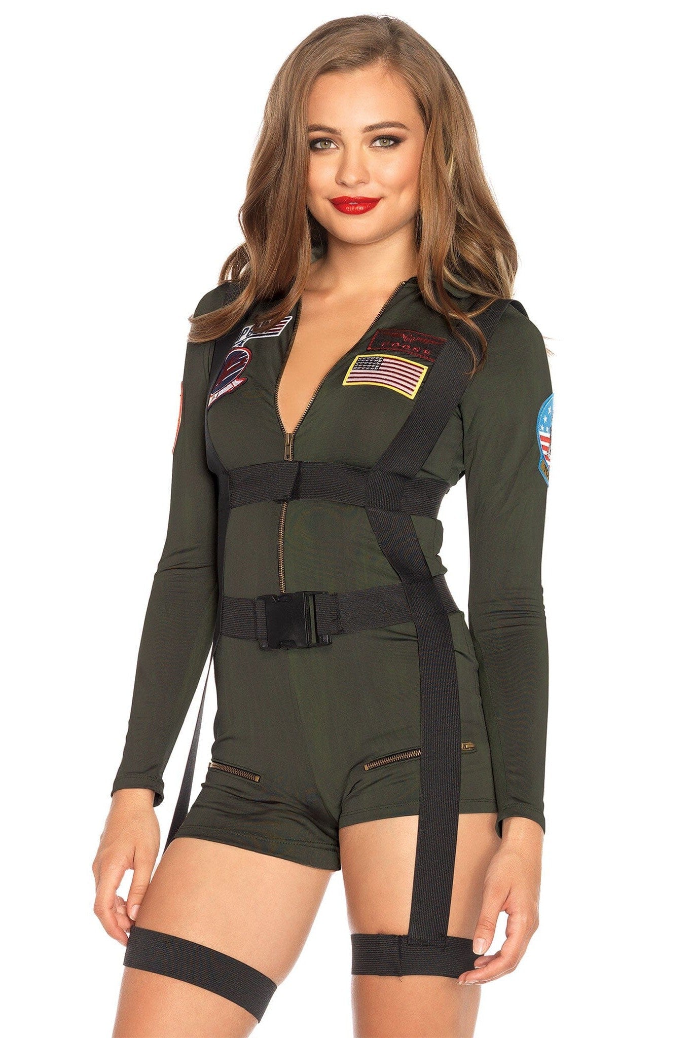 Free Shipping For 2 Piece Top Gun Romper Spandex Romper W/Body Harness