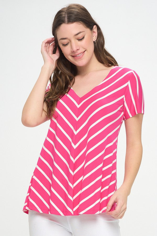 Free Shipping For Women  Striped V-neck Top