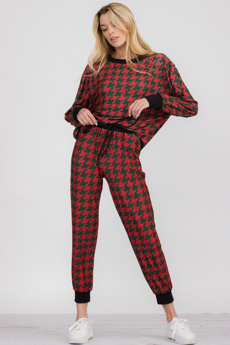 Free Shipping For Christmas Holiday Knit Printed Loungewear Set