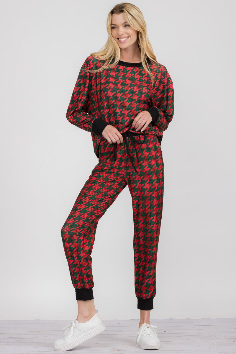 Free Shipping For Christmas Holiday Knit Printed Loungewear Set