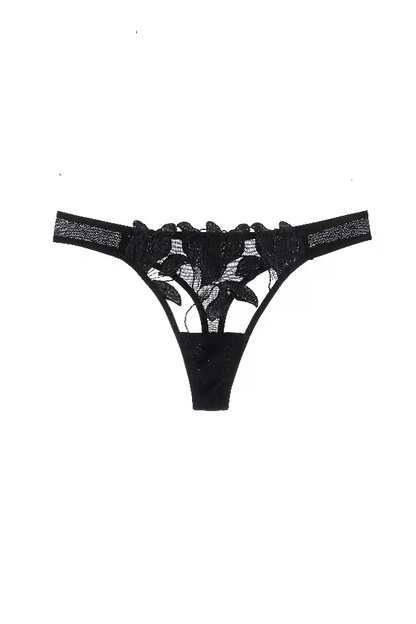 Free Shipping For Black Magic Flower Embroidery Mesh Panty Lingerie Thong