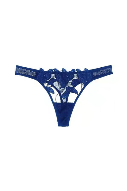 Free Shipping For Blue Magic Flower Embroidery Mesh Panty Lingerie Thong