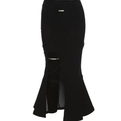 Free Shipping For 'Tail' Goth Dark Split Midi Skirt