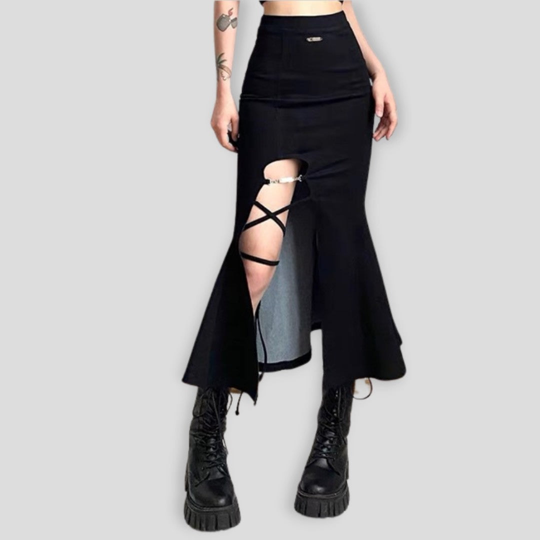 Free Shipping For 'Tail' Goth Dark Split Midi Skirt