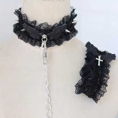 Free Shipping For 'Tamed' Goth Rivet Cross Leash & Choker