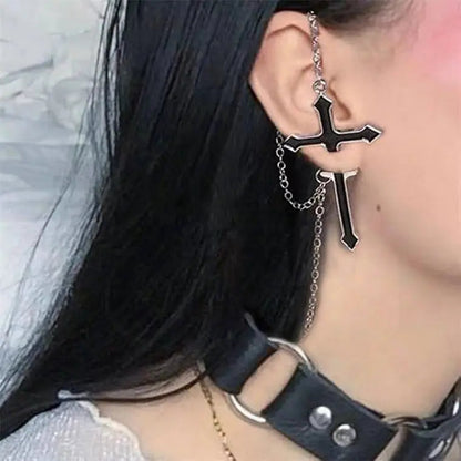 Free Shipping For 'Templar' Cross Drop Chained Earring