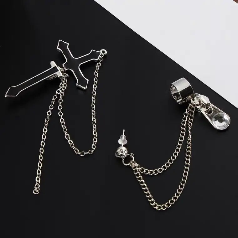 Free Shipping For 'Templar' Cross Drop Chained Earring