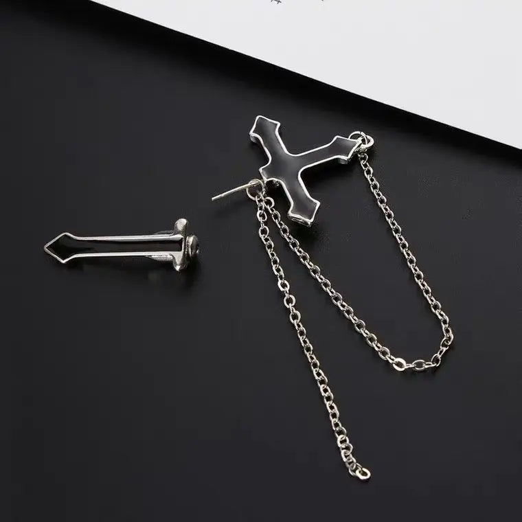 Free Shipping For 'Templar' Cross Drop Chained Earring