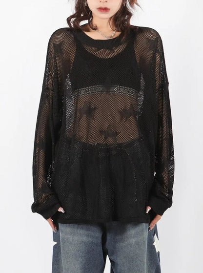 Free Shipping For 'Throw it Away' Punk Star Oversized Mesh Smock