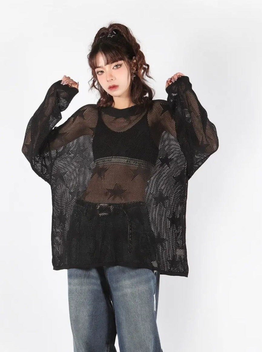 Free Shipping For 'Throw it Away' Punk Star Oversized Mesh Smock