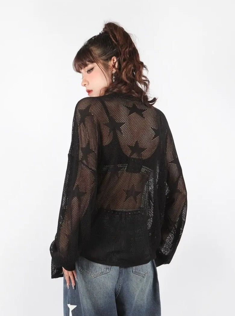 Free Shipping For 'Throw it Away' Punk Star Oversized Mesh Smock