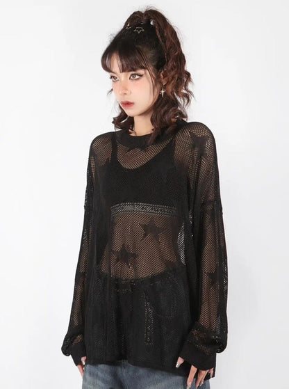 Free Shipping For 'Throw it Away' Punk Star Oversized Mesh Smock