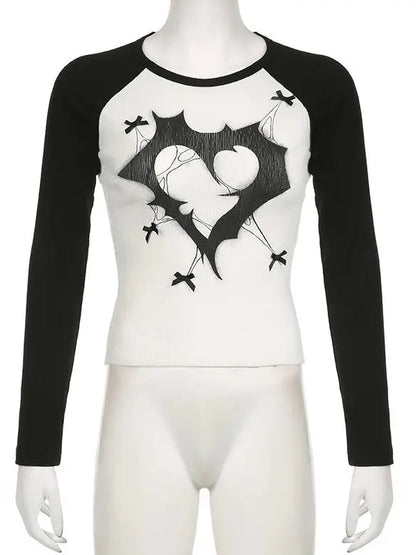 Free Shipping For 'Trapped Love' Grunge Long Sleeves Black & White Top