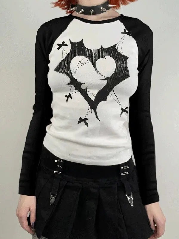 Free Shipping For 'Trapped Love' Grunge Long Sleeves Black & White Top