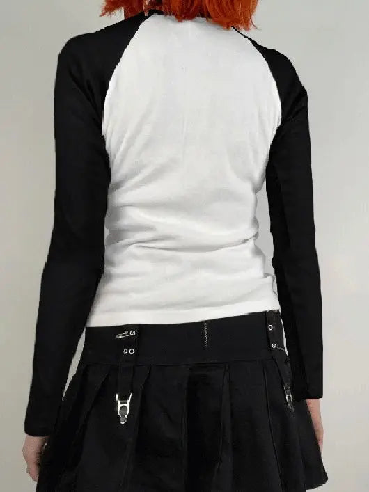 Free Shipping For 'Trapped Love' Grunge Long Sleeves Black & White Top