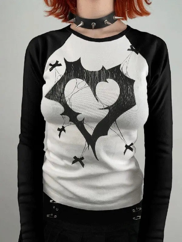 Free Shipping For 'Trapped Love' Grunge Long Sleeves Black & White Top