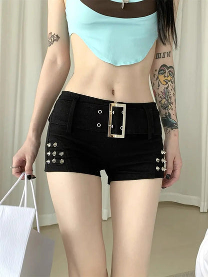 Free Shipping For 'Trauma' Punk Sexy Rivet Low Waist Mini Shorts