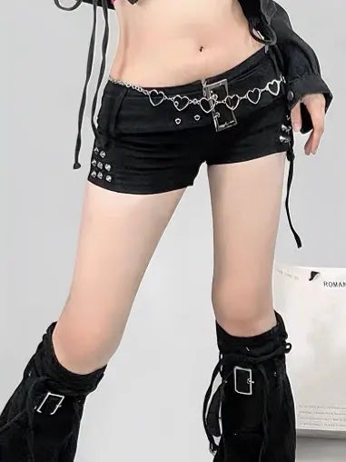 Free Shipping For 'Trauma' Punk Sexy Rivet Low Waist Mini Shorts