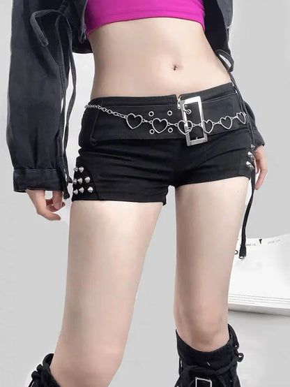 Free Shipping For 'Trauma' Punk Sexy Rivet Low Waist Mini Shorts