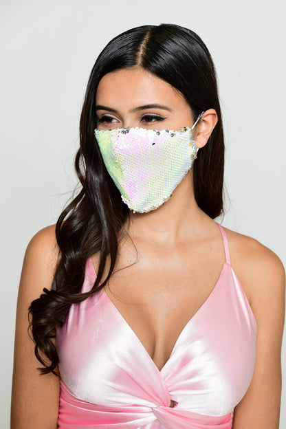 Free Shipping For Reversible Sequin Face Mask - Iridescent/Silver