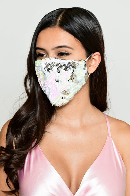 Free Shipping For Reversible Sequin Face Mask - Iridescent/Silver