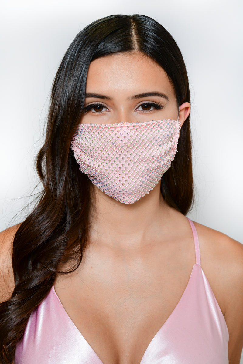 Free Shipping For Rhinestone Mesh Face Mask - Pink