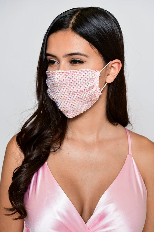 Free Shipping For Rhinestone Mesh Face Mask - Pink