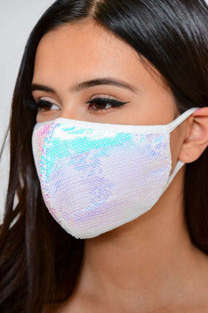 Free Shipping For Sequin Face Mask - Iridescent White