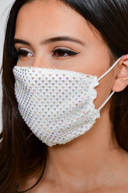 Free Shipping For Rhinestone Mesh Face Mask - White