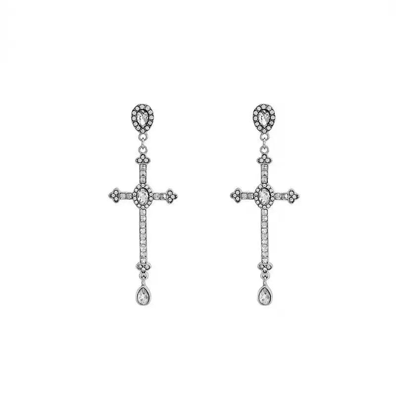 Free Shipping For 'Vows' Y2k Angelcore Rhinestone Cross Pendants Earrings