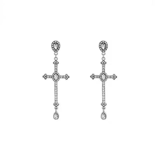 Free Shipping For 'Vows' Y2k Angelcore Rhinestone Cross Pendants Earrings