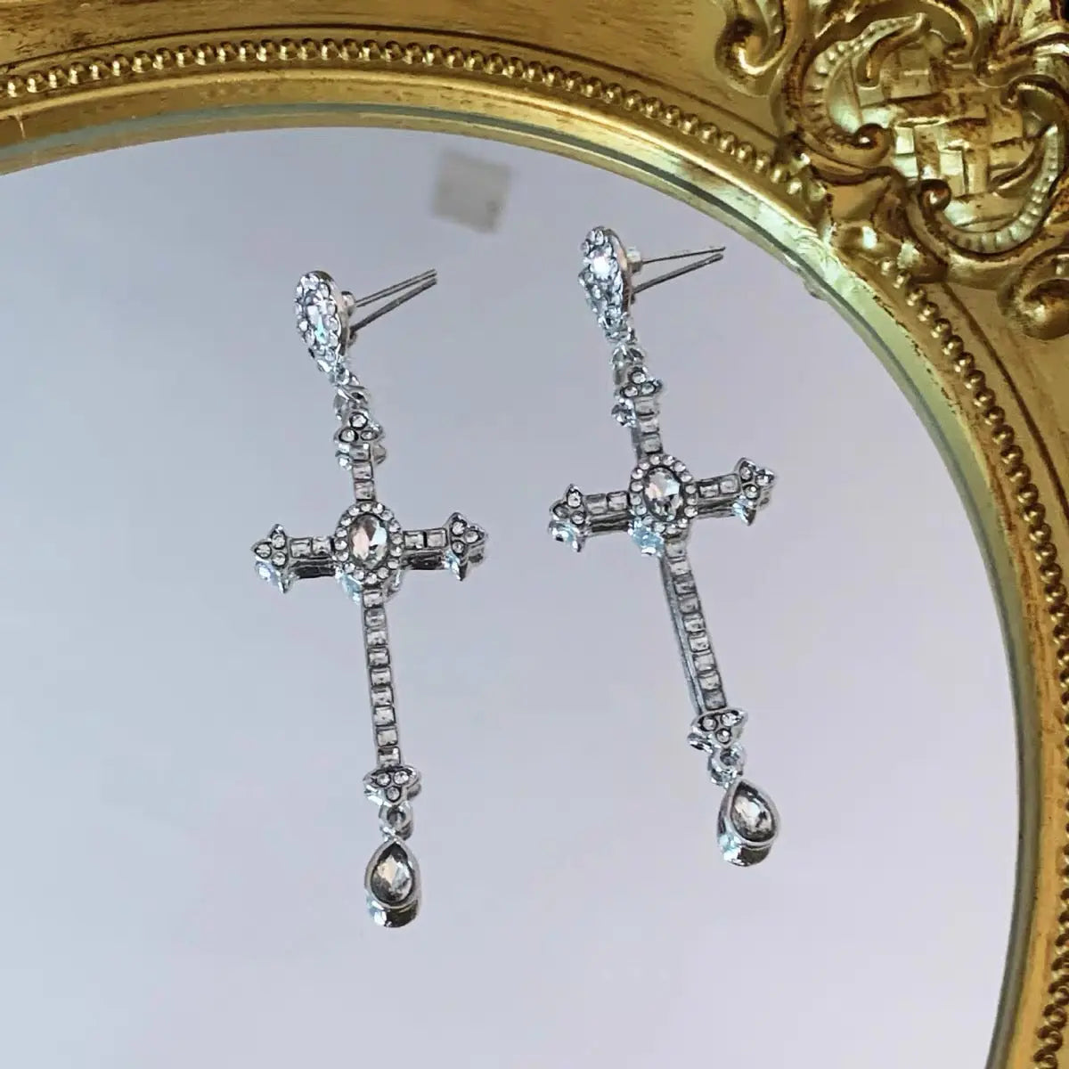 Free Shipping For 'Vows' Y2k Angelcore Rhinestone Cross Pendants Earrings