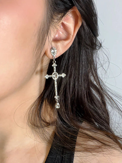 Free Shipping For 'Vows' Y2k Angelcore Rhinestone Cross Pendants Earrings