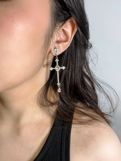 Free Shipping For 'Vows' Y2k Angelcore Rhinestone Cross Pendants Earrings