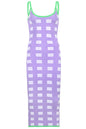 Free Shipping For Purple Plaid Green Trim Knit Tight Maxi Dress