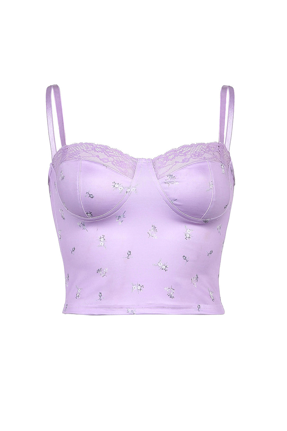 Purple Pastel Sweetheart Neckline Cami Top With Floral Pattern