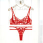 Free Shipping For  Red Floral Embroidery Lingerie Set