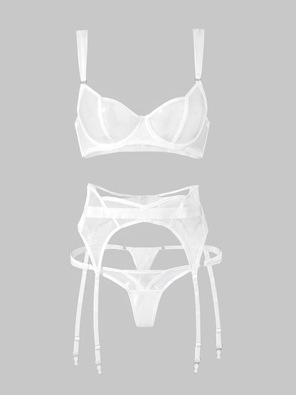 Free Shipping For  White See Through Mesh Sexy Push Up Lingerie Set