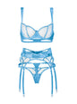 Free Shipping For  Blue See Through Mesh Sexy Push Up Lingerie Set