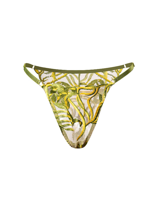 Free Shipping For  Green Leaves  Embroidered Thong