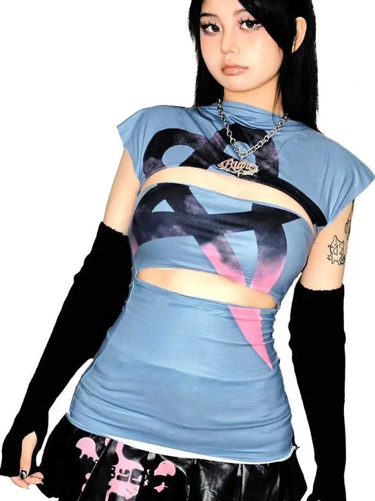 Free Shipping For 'Waves' y2k Blue Gradient Cutout Tank Top