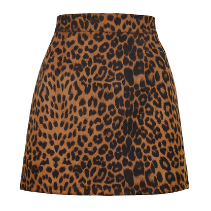 Free Shipping For Women's Faux Suede Leopard Print High Waist Zipper Mini A-Line Short Skirt