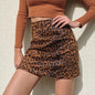 Free Shipping For Women's Faux Suede Leopard Print High Waist Zipper Mini A-Line Short Skirt