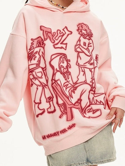 Free Shipping For 'Weeeee' Streetstyle Pink Graffiti  Oversized  Hoodie