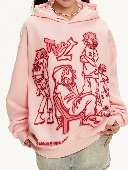 Free Shipping For 'Weeeee' Streetstyle Pink Graffiti  Oversized  Hoodie